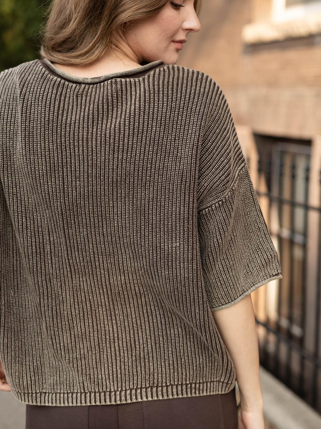 Washed Ribbed Short Sleeve Rolled Edge Cardigan