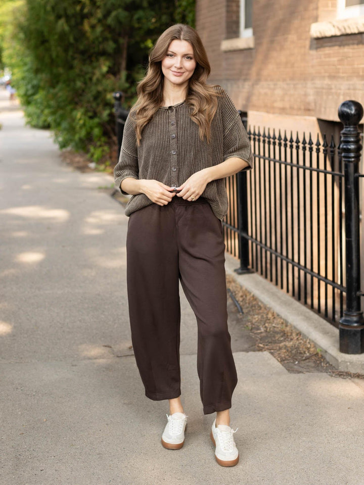 Washed Ribbed Short Sleeve Rolled Edge Cardigan