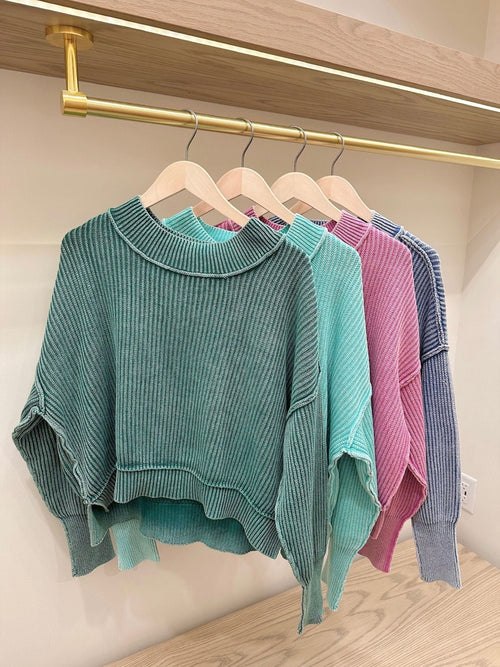 Washed Side Slit Cropped Sweater