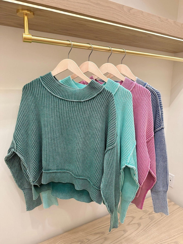 Washed Side Slit Cropped Sweater