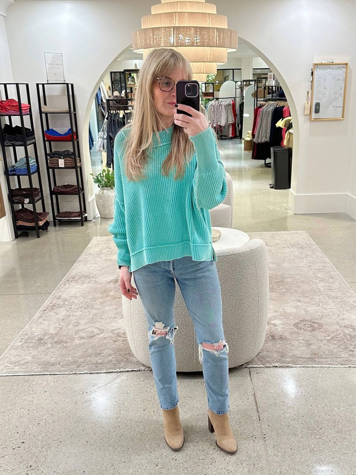 mint colored boxy sweater
