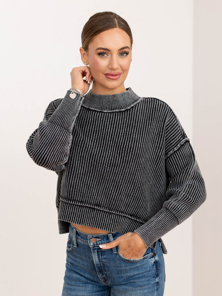 washed black exposed seam sweater