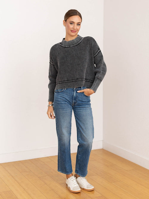 washed black exposed seam sweater