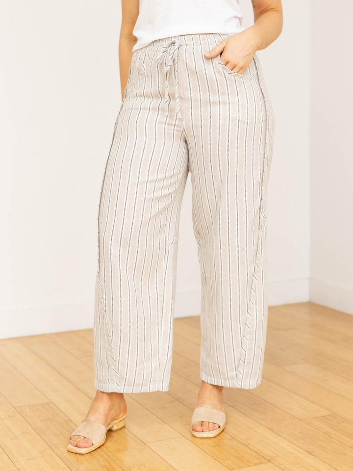 striped barrel pants