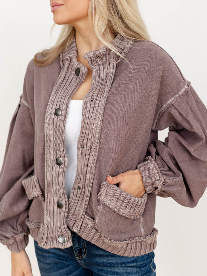 vintage washed button up cardigan jacket