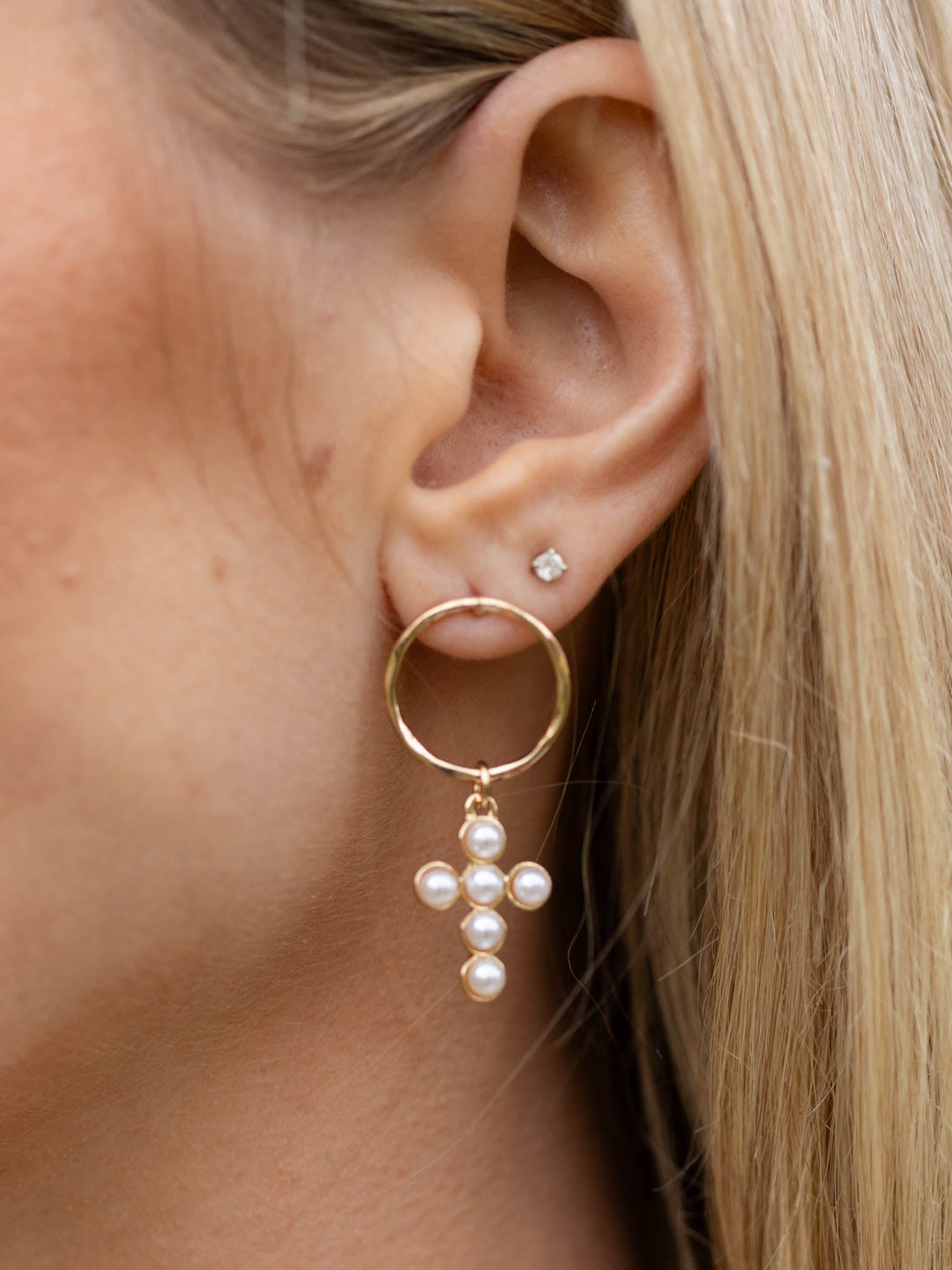 Water Resistant Open Circle Cross Earring