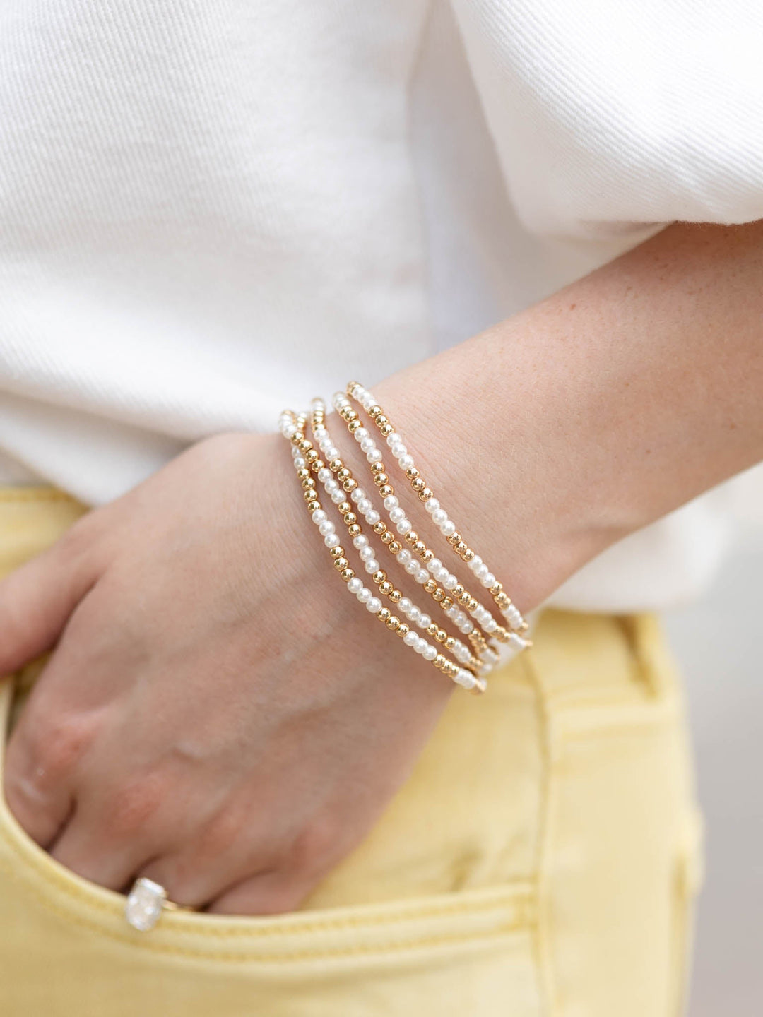 Gold and pearl beaded bracelets