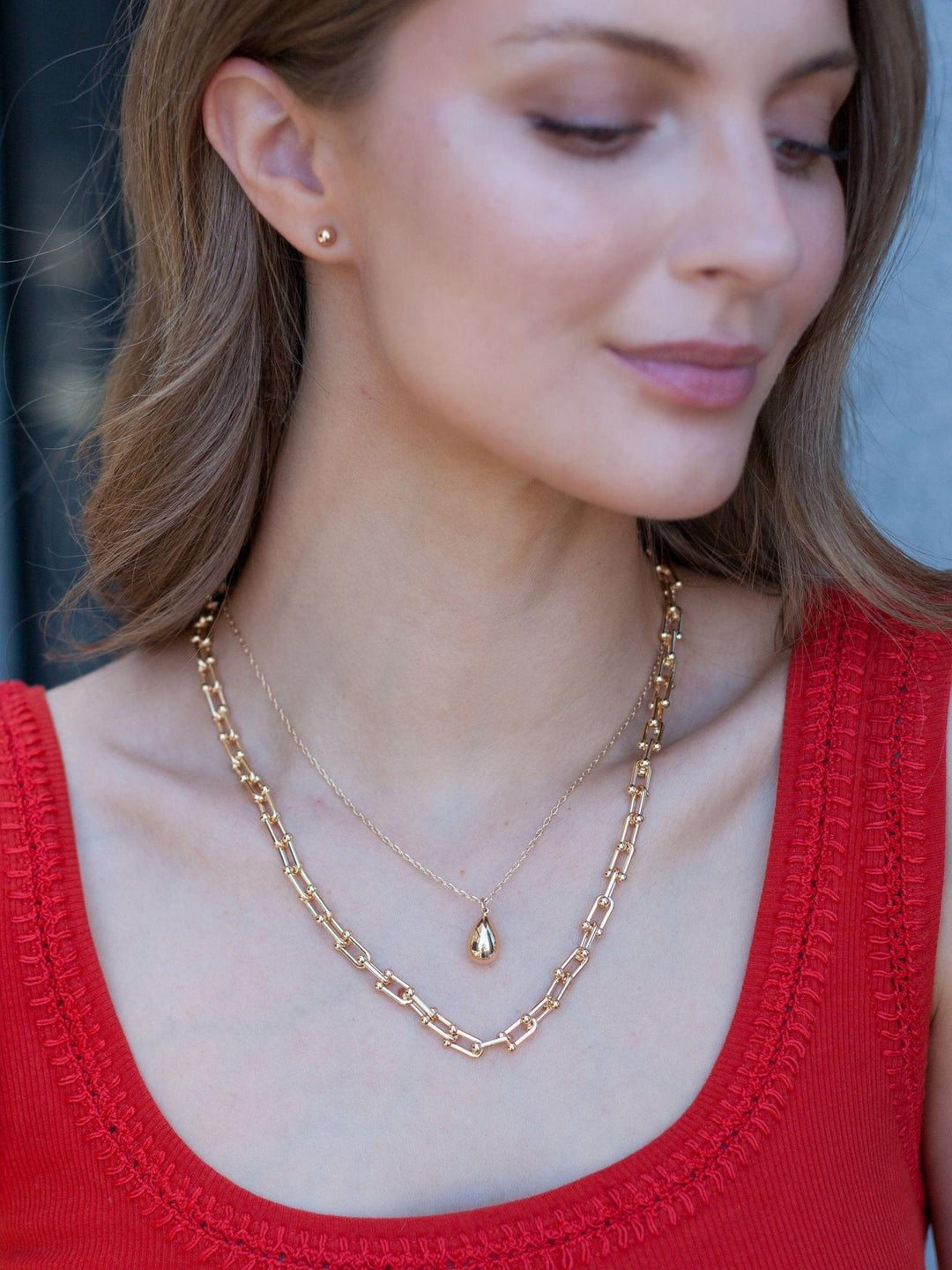 Water Resistant Thin Gold Teardrop Chain