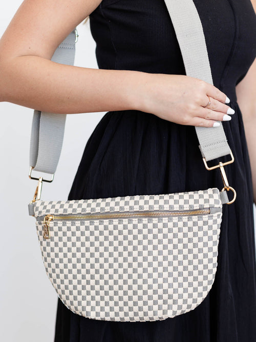 checkered grey bum bag