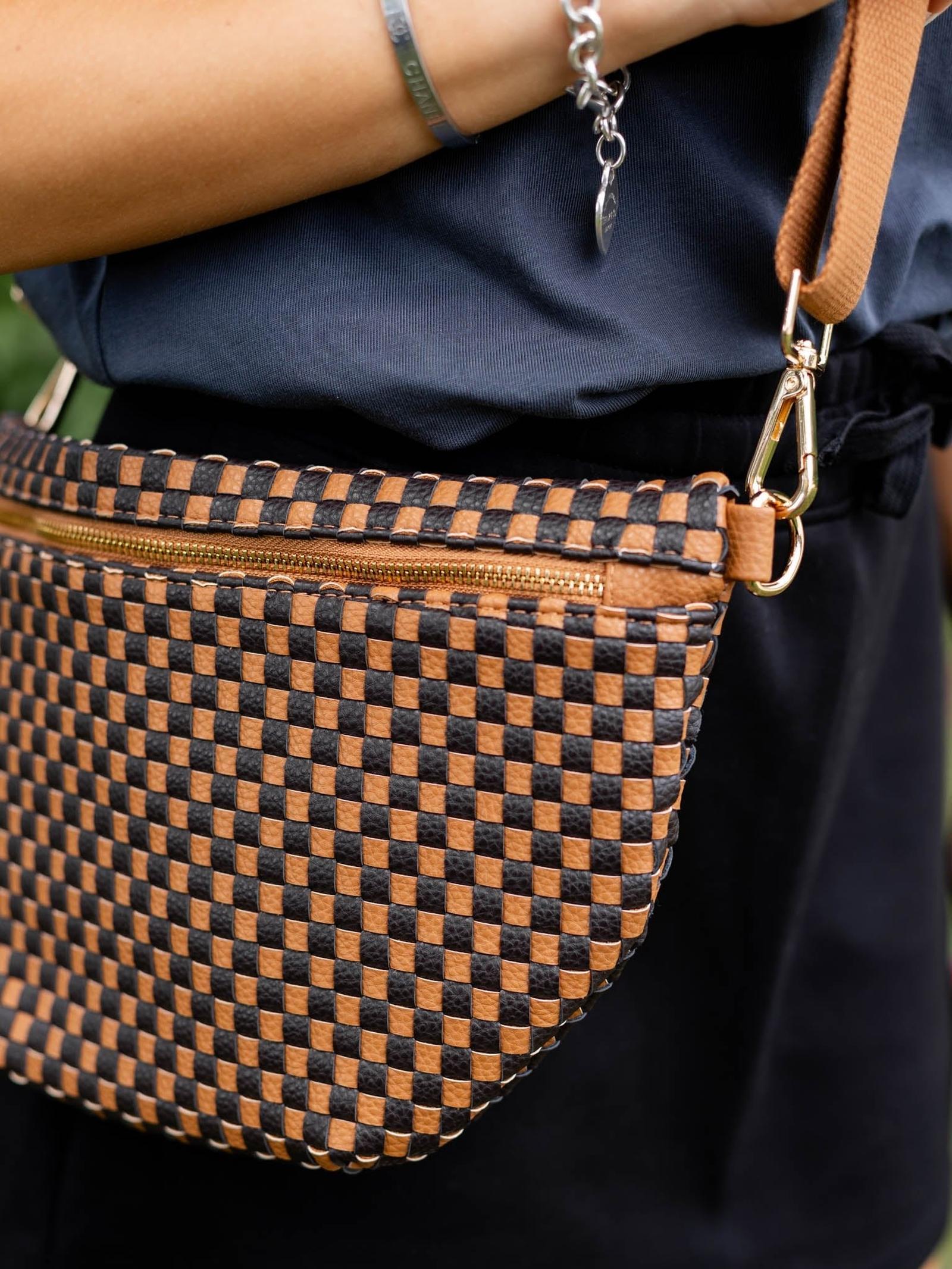 Woven Crossbody Bag - Vegan Leather Bum Bag with Adjustable Strap