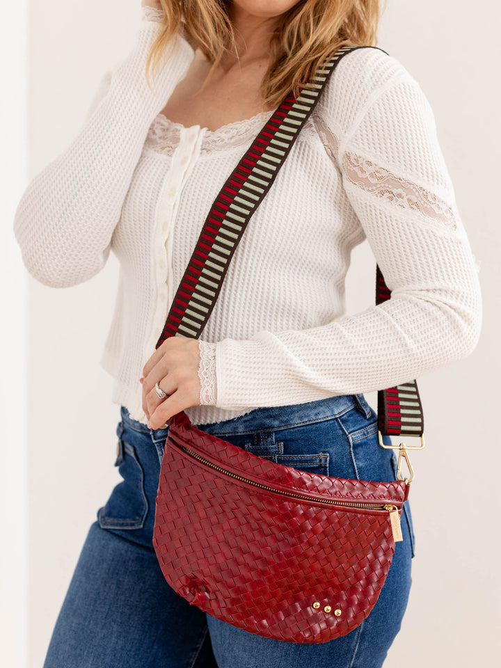 dark red woven purse