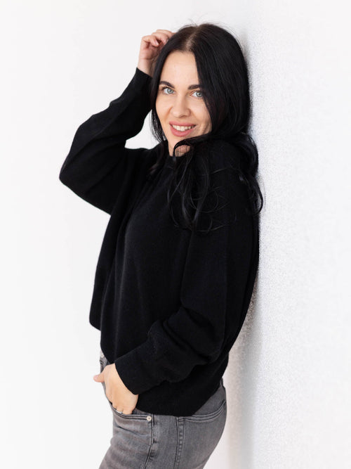 black cashmere raglan style sweater