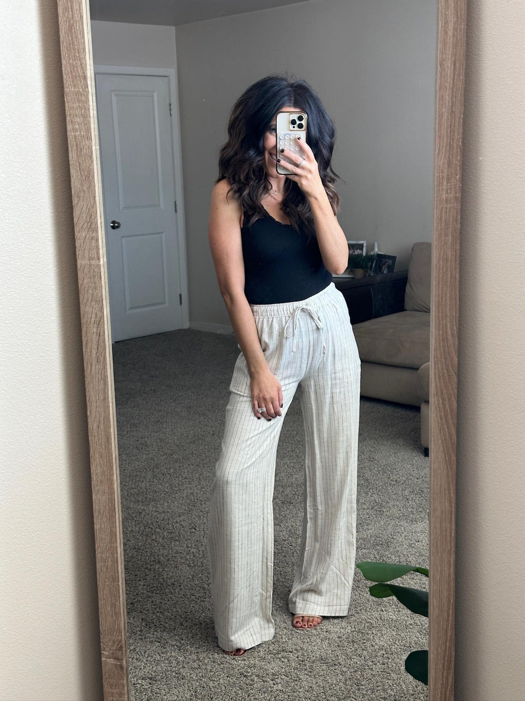 wide leg pinstripe linen pants