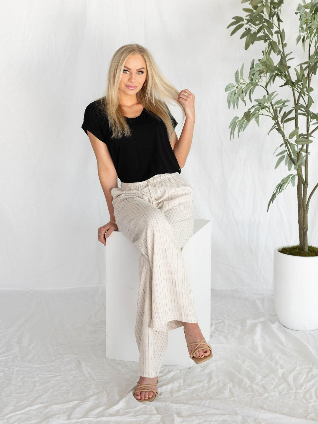 pinstripe linen pants