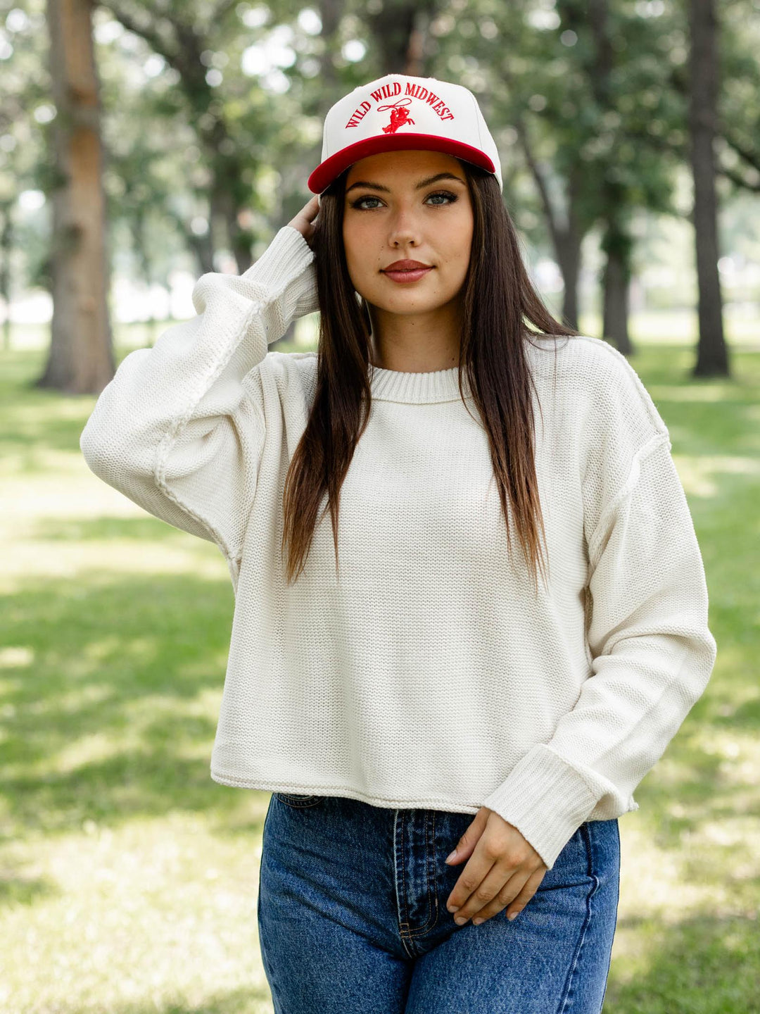 red and cream midwest hat