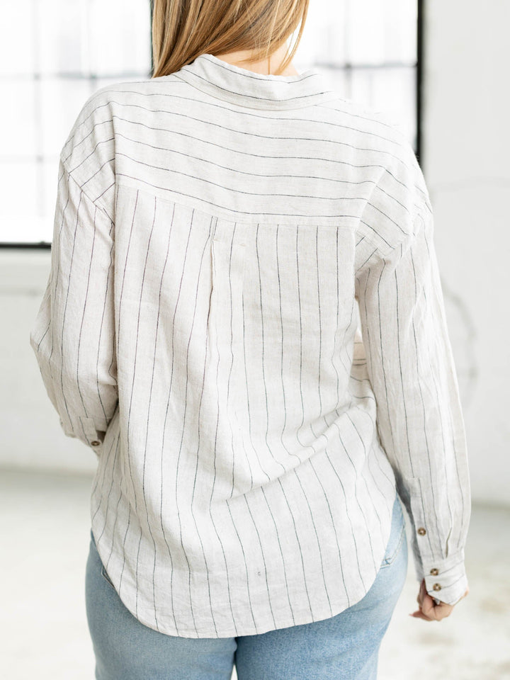 lightweight washed stripe long sleeve top