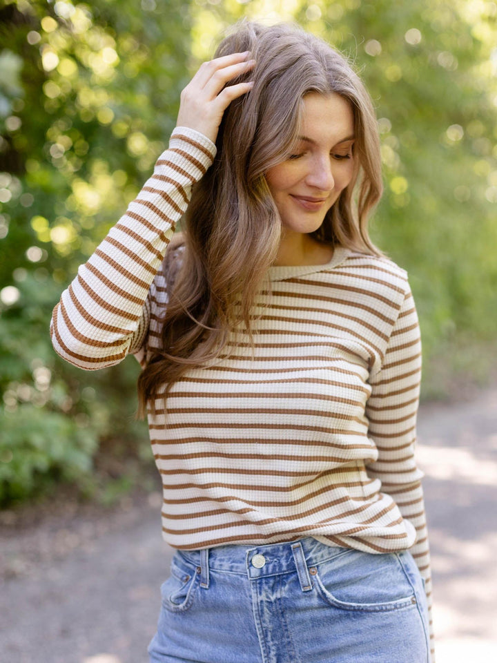 brown and white shirt