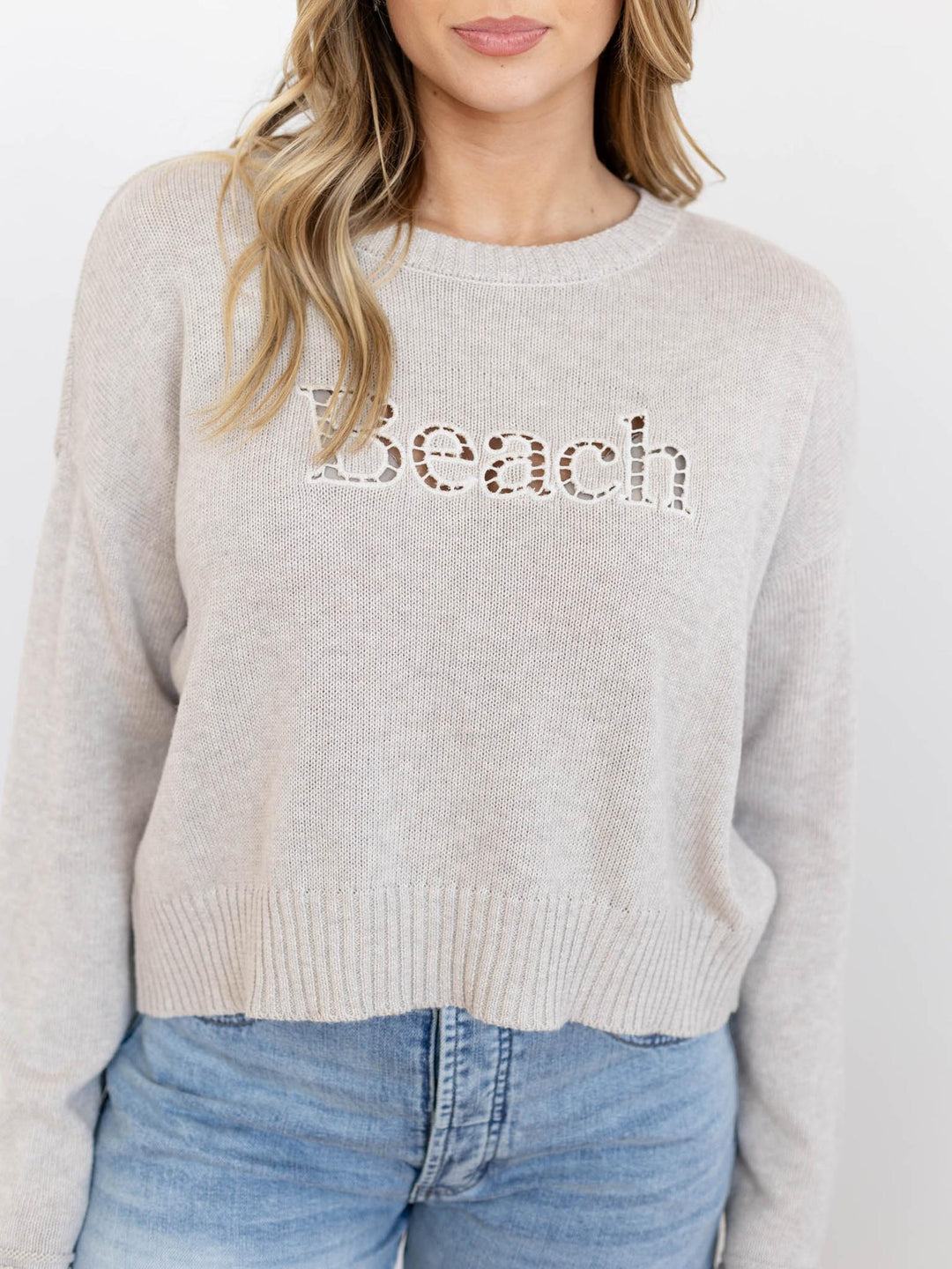 boxy tan beach sweater