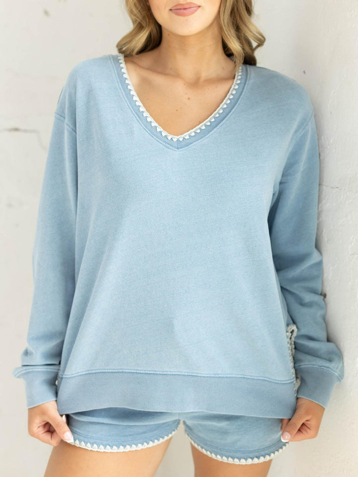 Z Supply Cam Knit Denim Whipstitch Top