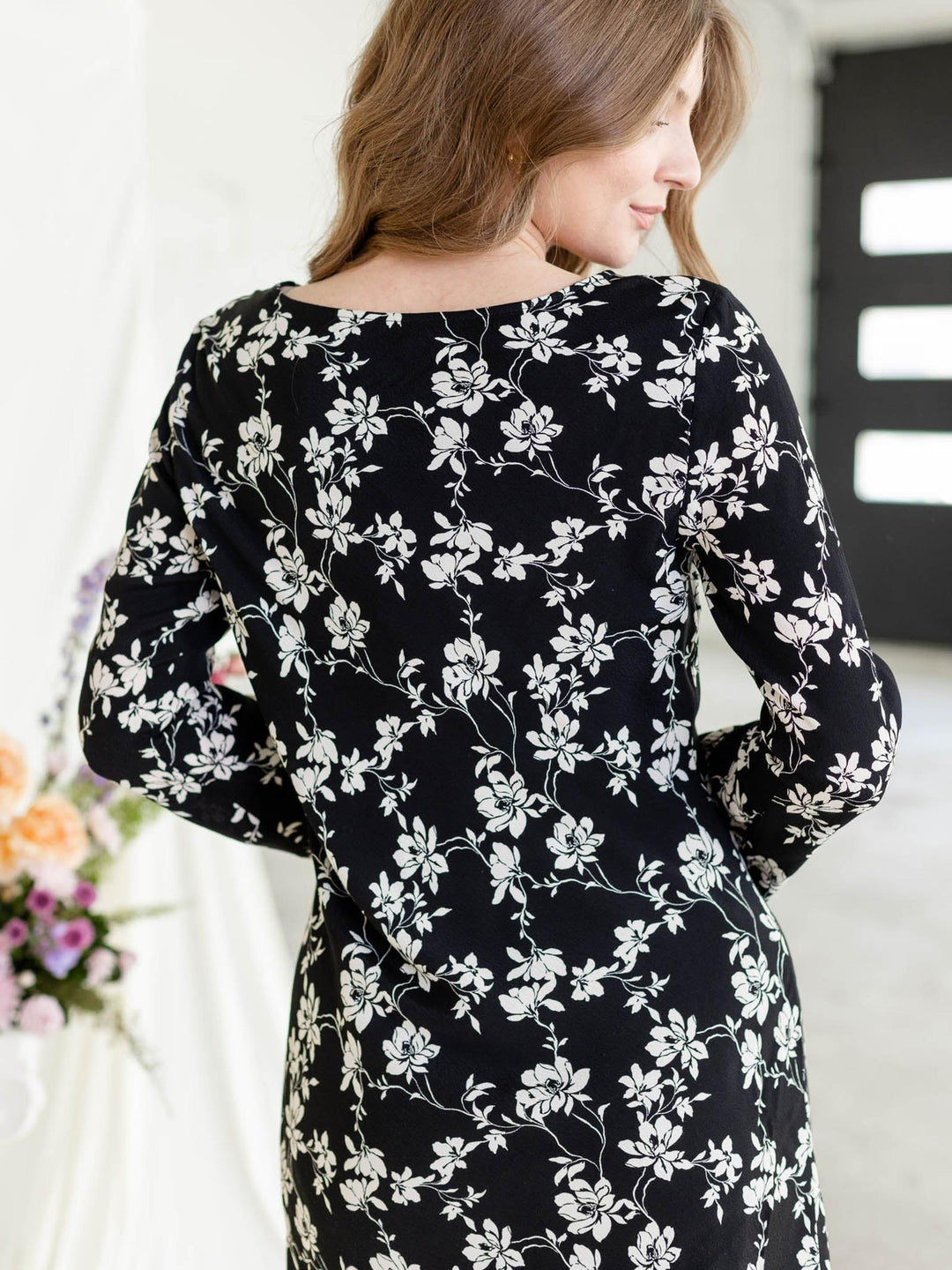 black and white floral mini dress