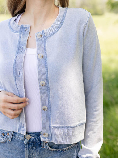 washed knit denim cardigan
