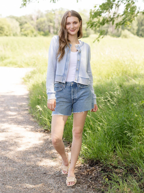 washed knit denim cardigan