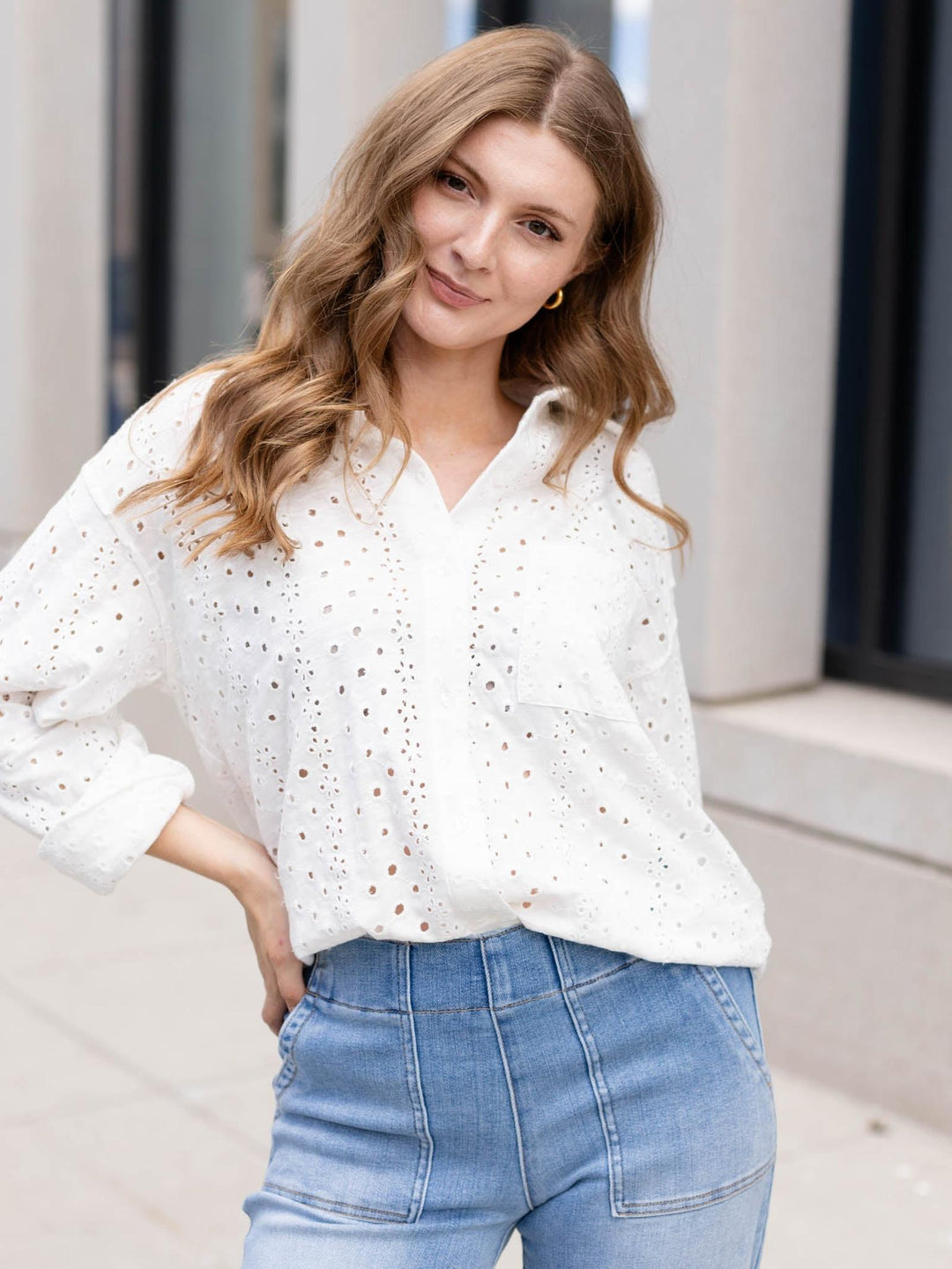 Z Supply Elise Knit Eyelet Button Up Top