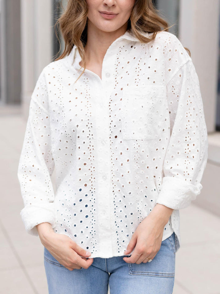 Z Supply Elise Knit Eyelet Button Up Top
