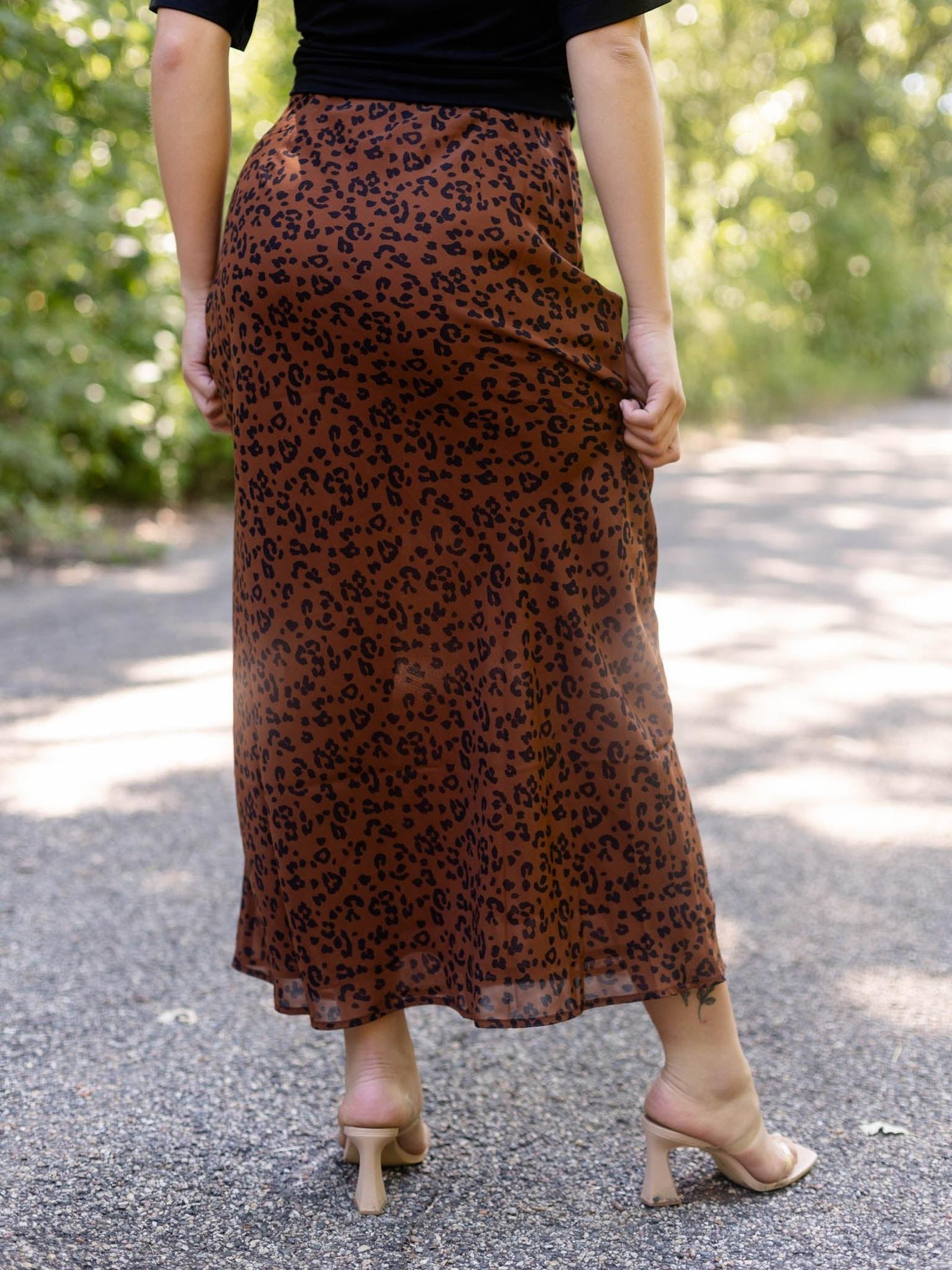 Z Supply Europa Leopard Skirt | Midi Length Lined Skirt in Burnt