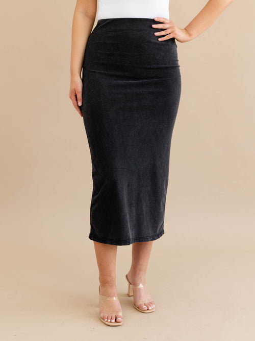 washed black midi skirt