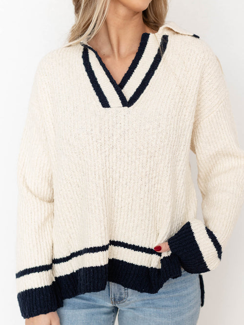 cream and navy polo sweater