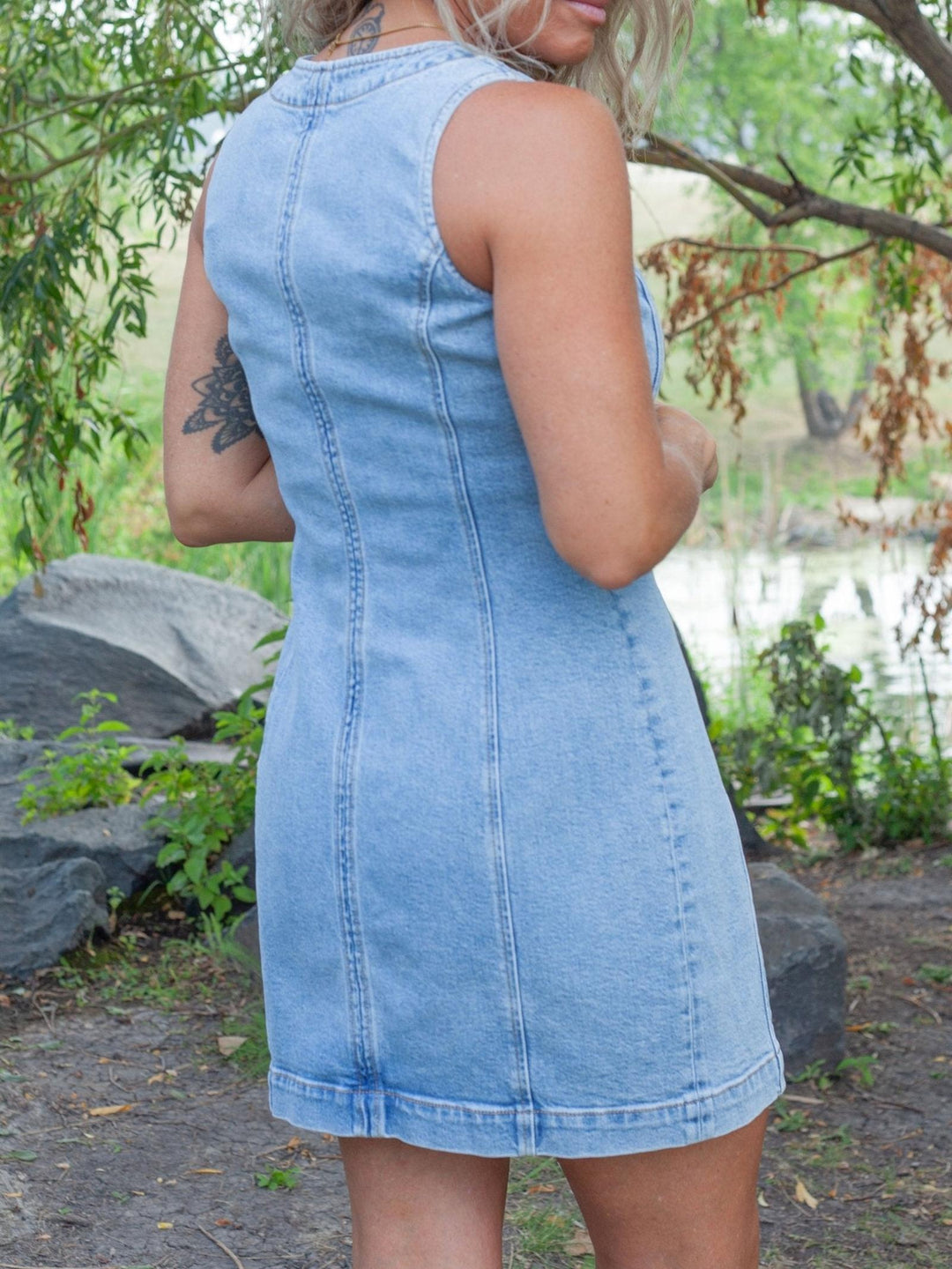 Z Supply Jolie Denim Seamed Mini Dress in Avalon