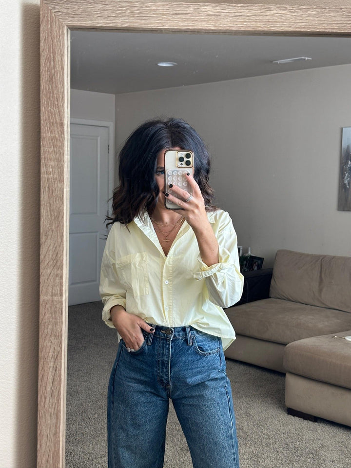 yellow cropped classic button down