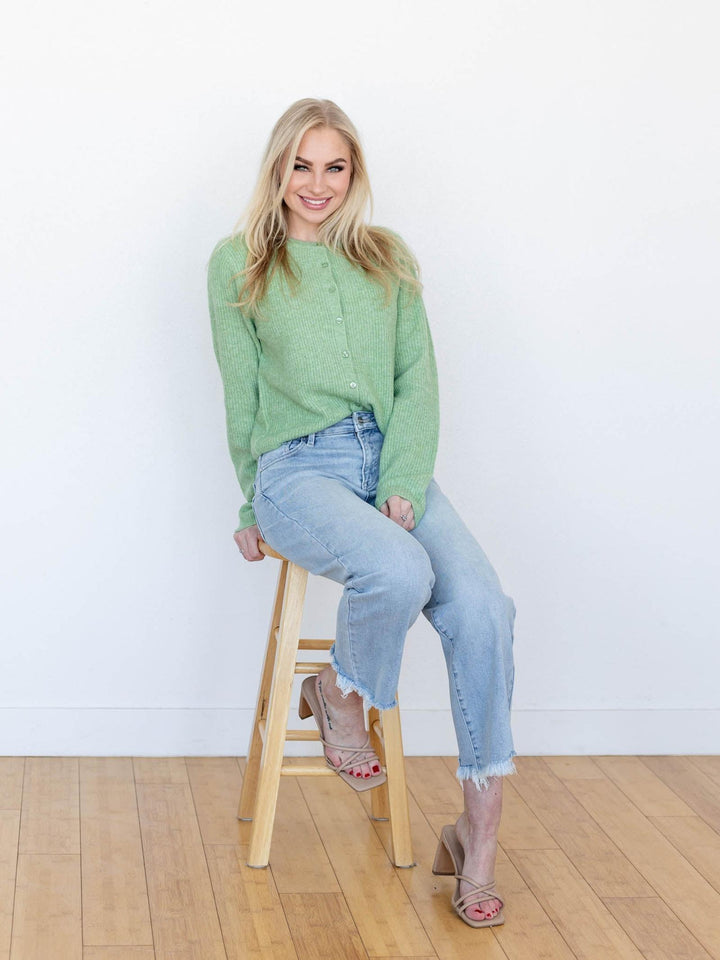 green ribbed cardigan