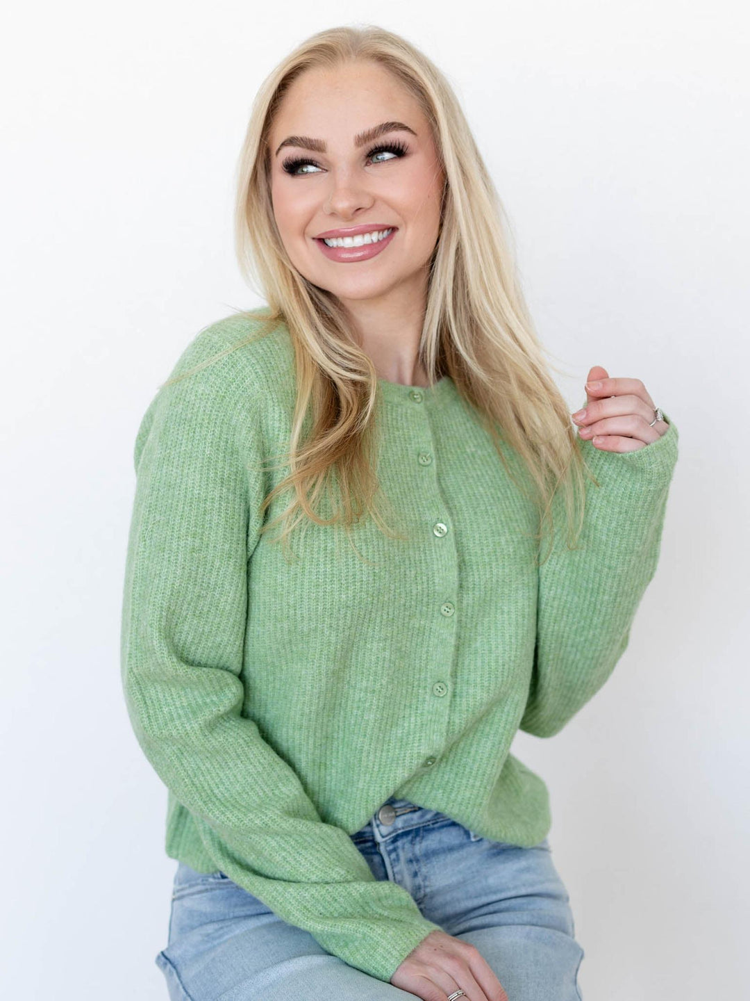 green ribbed cardigan