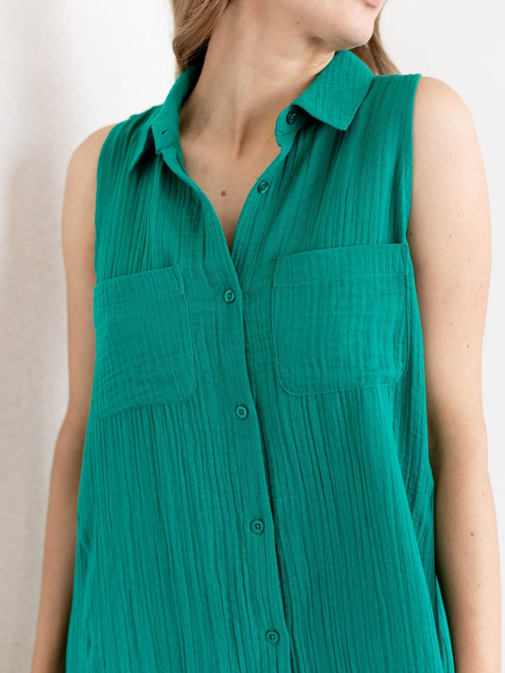 sleeveless shirtdress