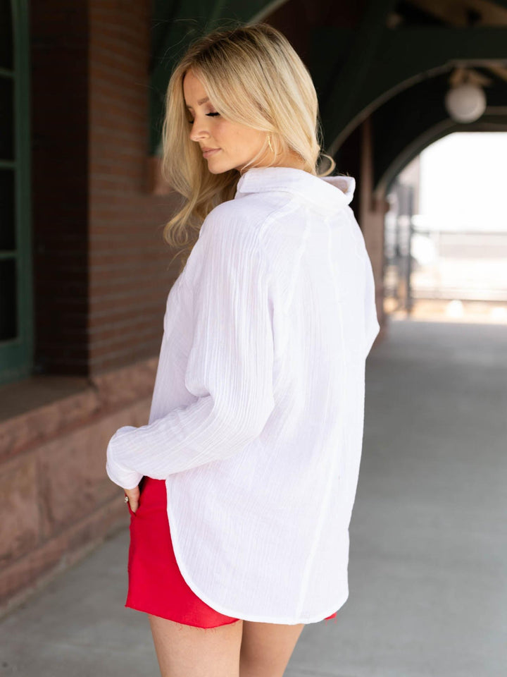 breezy white button down shirt
