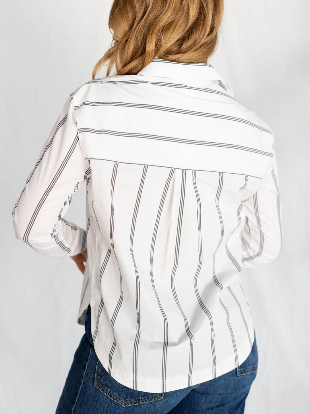 black and white pinstripe blouse