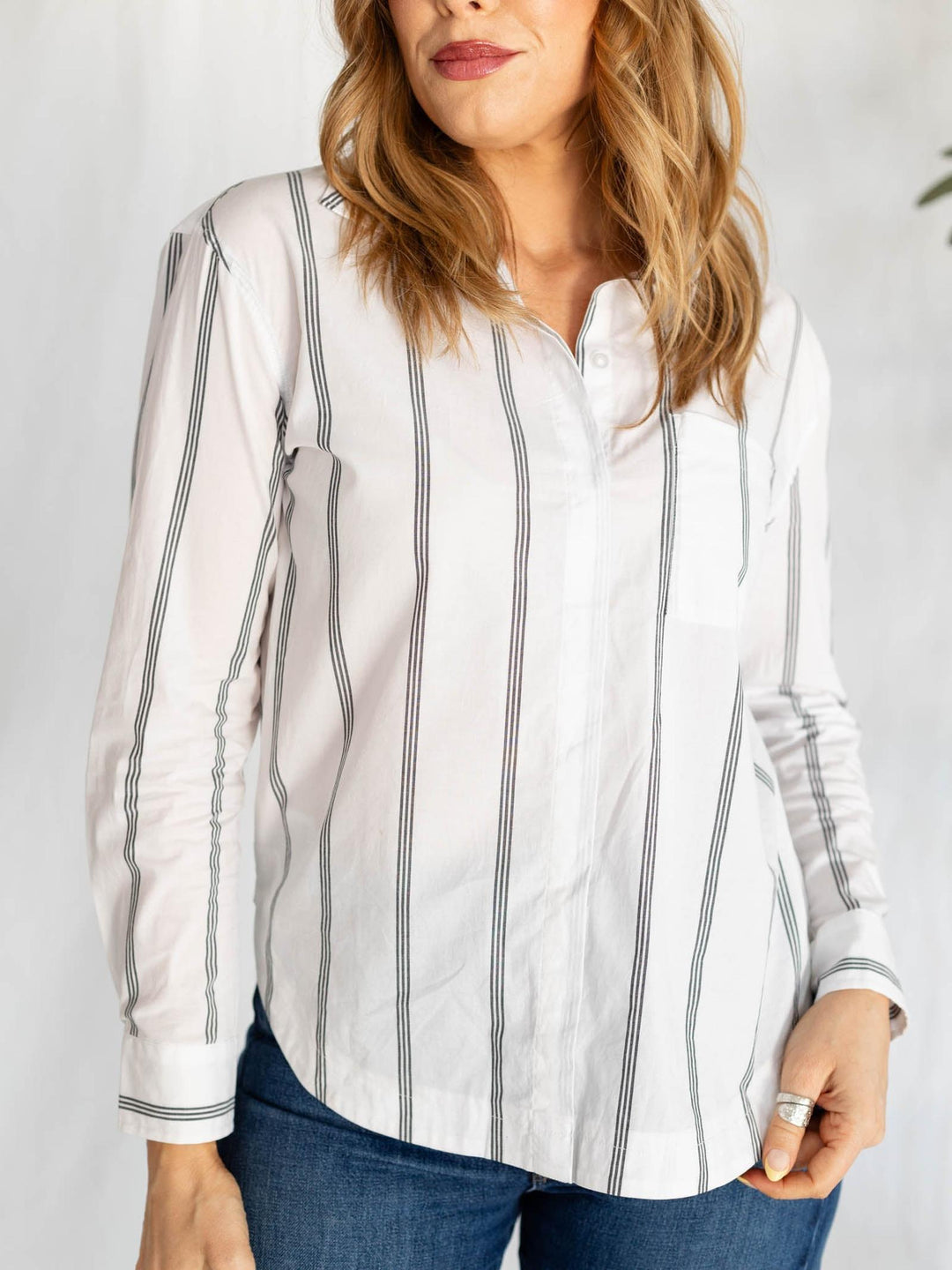 black and white pinstripe blouse