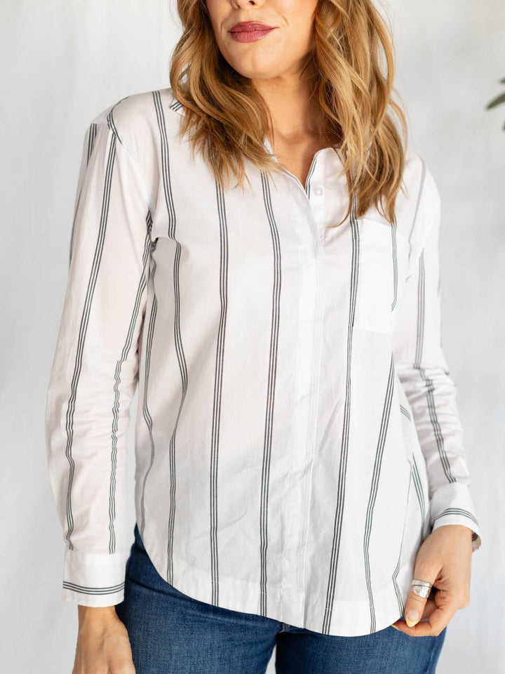 black and white pinstripe blouse