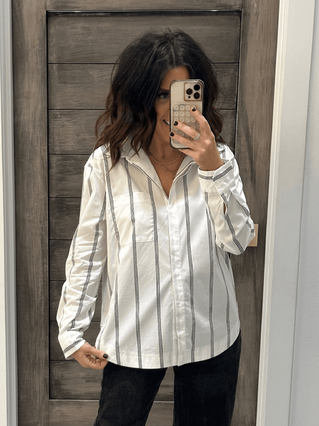 black and white pinstripe blouse