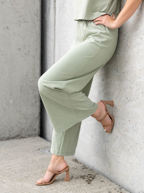 green wide leg pant