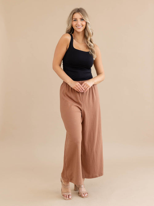 rust brown wide leg flared pant