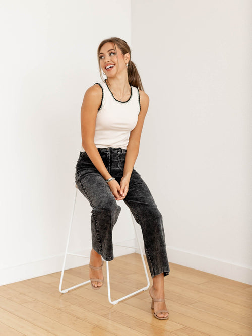 contrast trim ribbed knit tank top