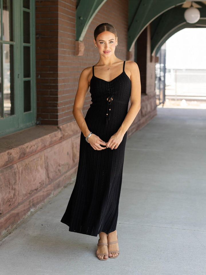 black crochet long dress