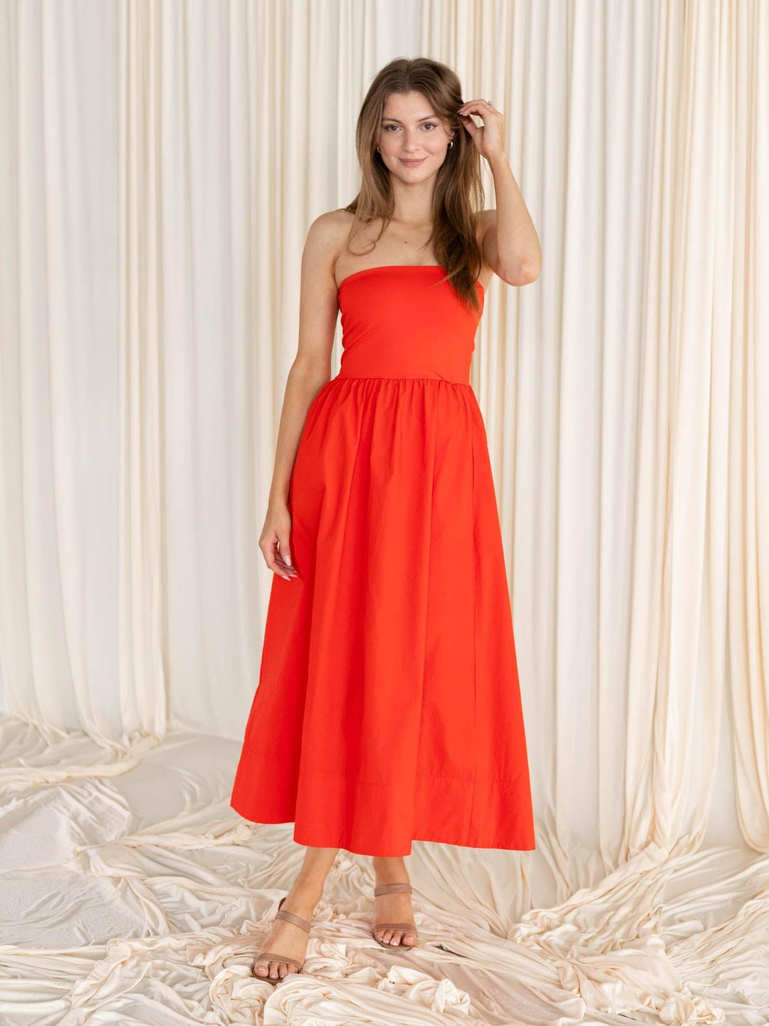 red strapless dress