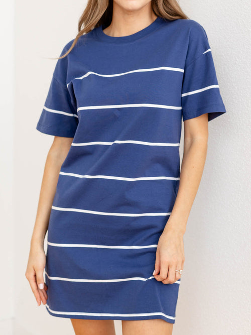 navy stripe mini shirt dress