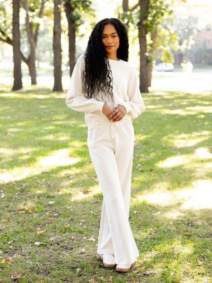 cream crochet trim sweatpant