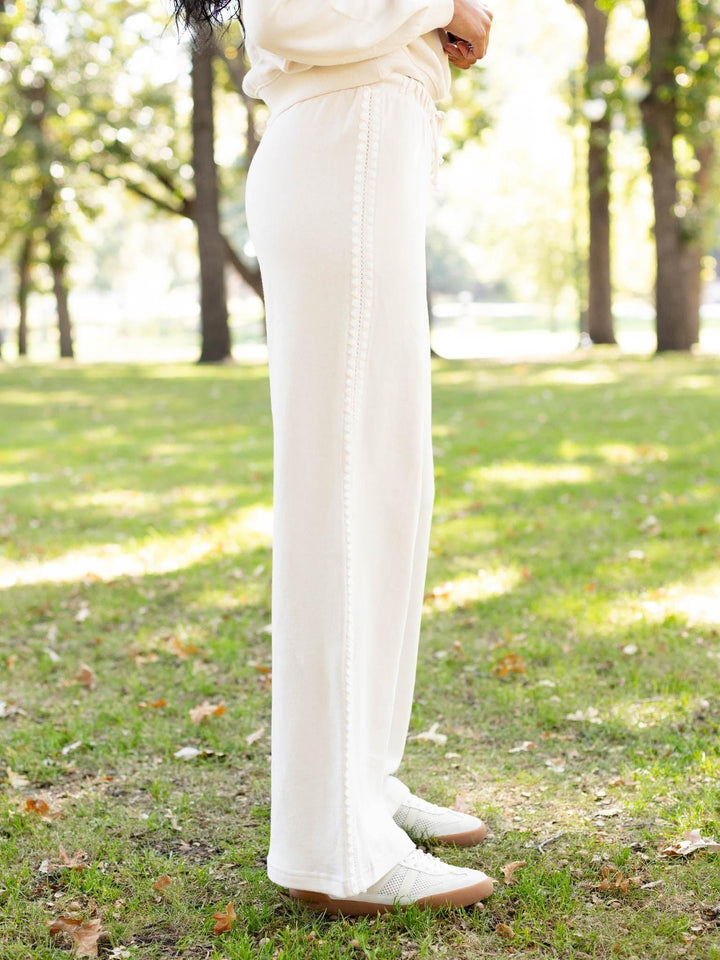 cream crochet trim sweatpant
