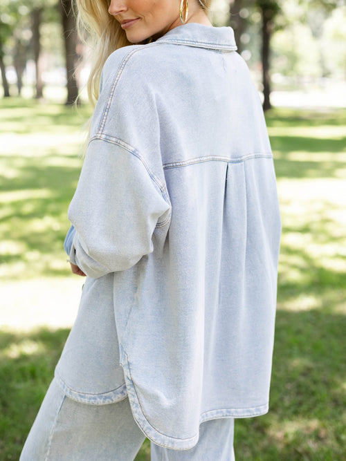 washed button up shacket